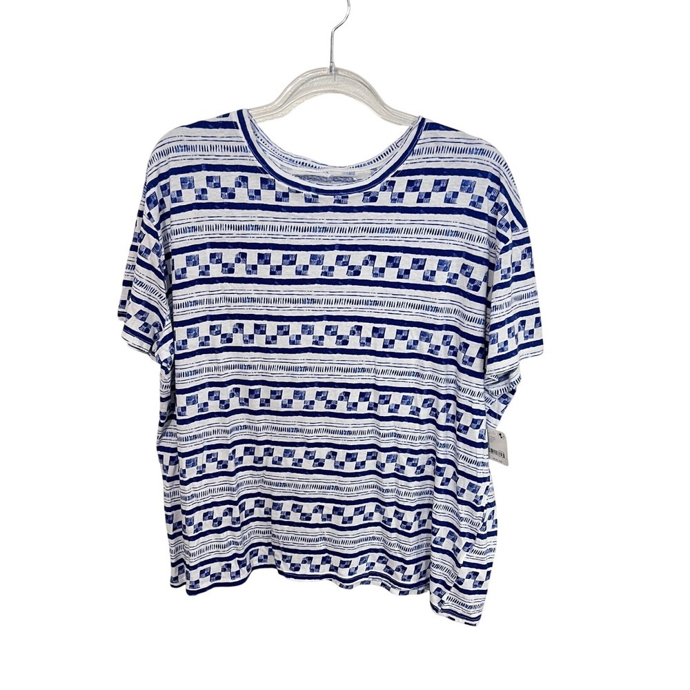 We The Free T-Shirt Womens Small Navy Blue White Geometric Striped OB1988547